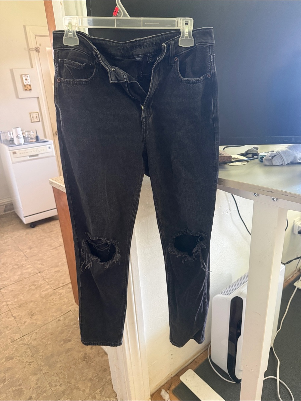 American Eagle Outfitters Black Distressed Ankle Jeans